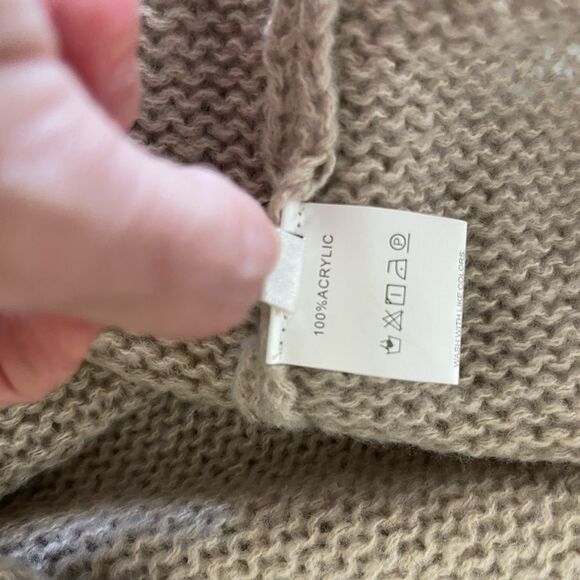 Paille V neck loose pullover casual knitted sweater hollow out chic khaki sz M - Picture 8 of 14